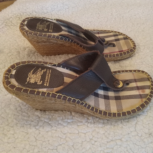 EUC | Burberry Leather Espadrille Thong Wedge Sandals | Size: EU 37 & US 6.5 - Picture 1 of 15